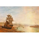 Henry Thomas Dawson (1842-1918) British. "Shoreham Harbour and Brighton", Oil on canvas, Signed with