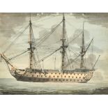 Circle of John Nixon (c.1750-1818) British. Man O'War, Watercolour, 6" x 7.65" (14 x 19.4cm).