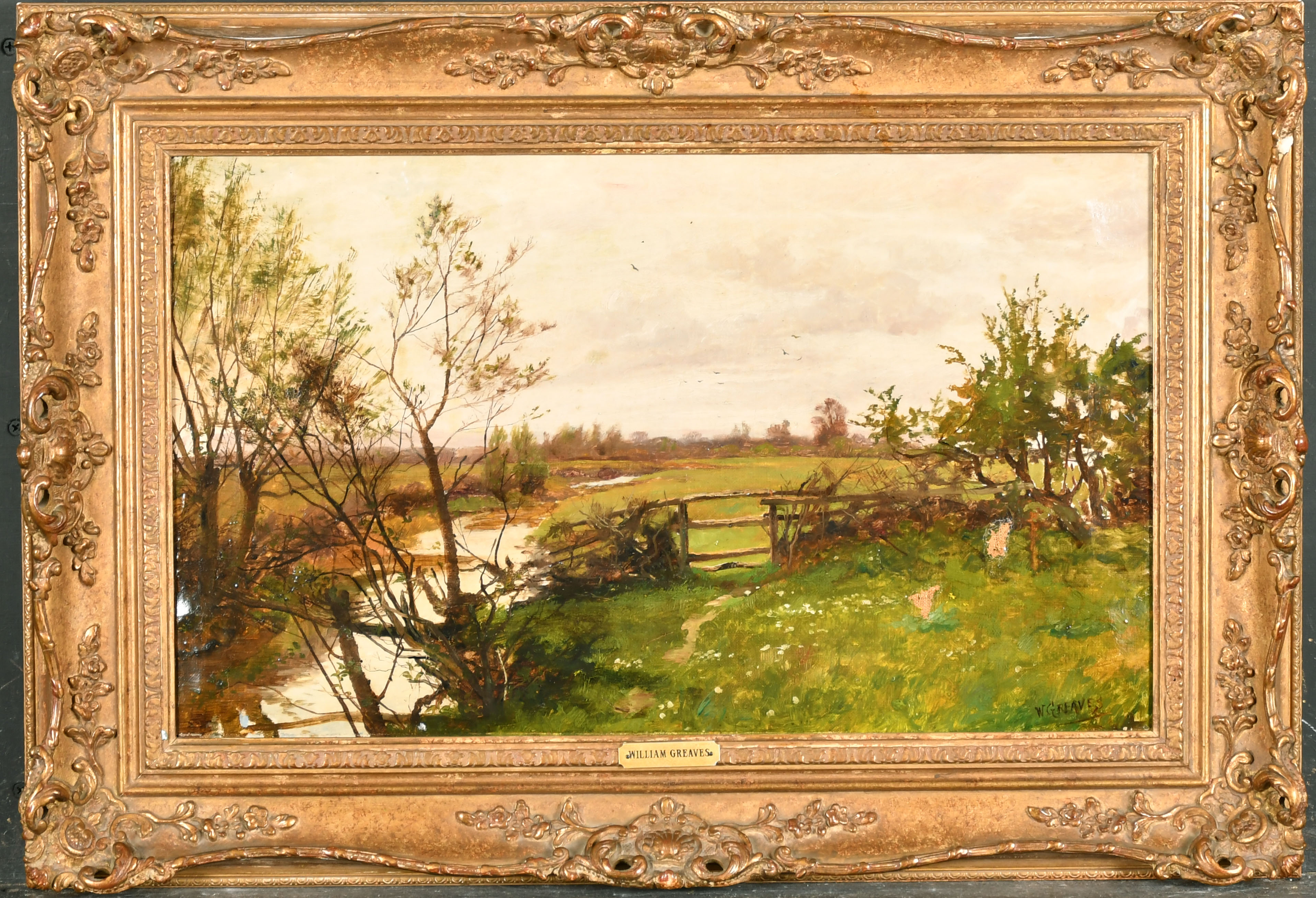 William Greaves (1852-1938) British. A Tranquil River Landscape, Oil on canvas, Signed, 12" x 20" ( - Image 2 of 4