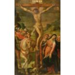 16th Century Italian School. The Crucifixion, Oil on copper, in a fine gilt frame, 8.25" x 5.25" (21