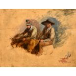 Early 19th Century English School. A Sketch of Two Figures, Oil on panel, Unframed 11.5" x 15.25" (