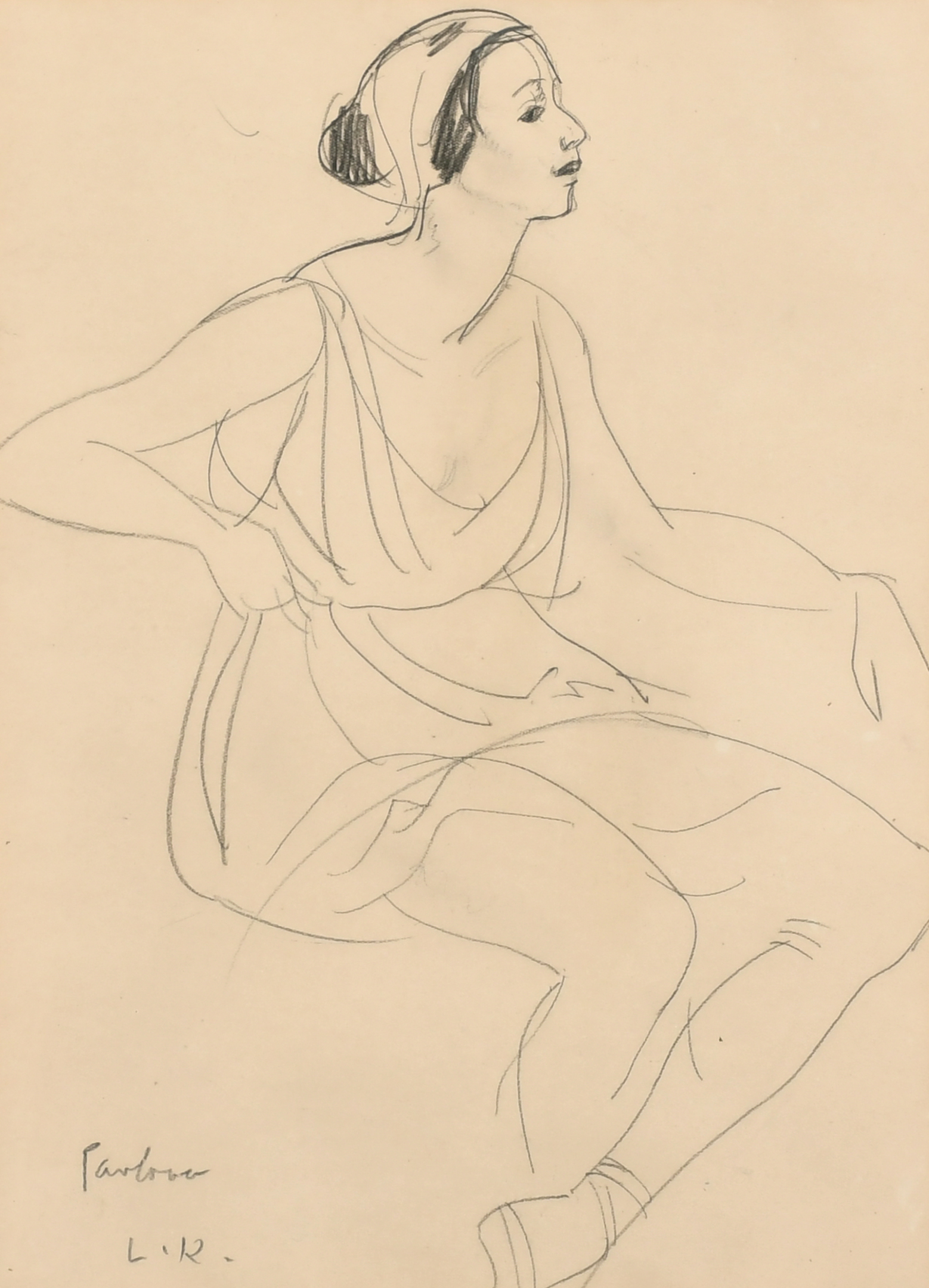 Laura Knight (1877-1970) British. "Pavlova", Pencil, Signed with initials and inscribed in pencil,