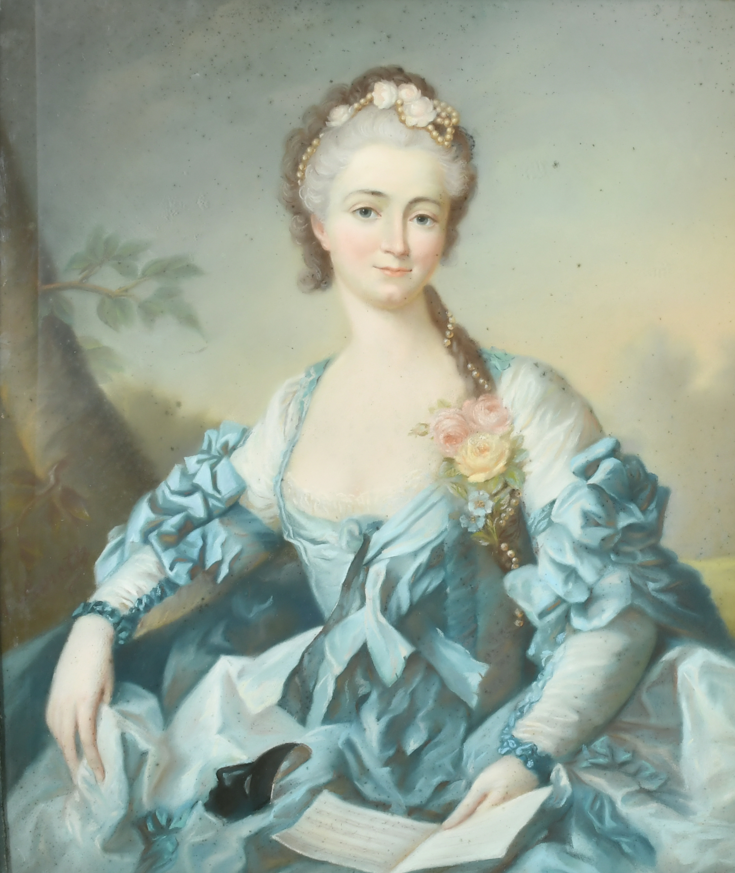 A Lamotte (19th Century) French. Portrait of a Lady Dressed in Blue, Pastel, Signed, 23.5" x 20" (