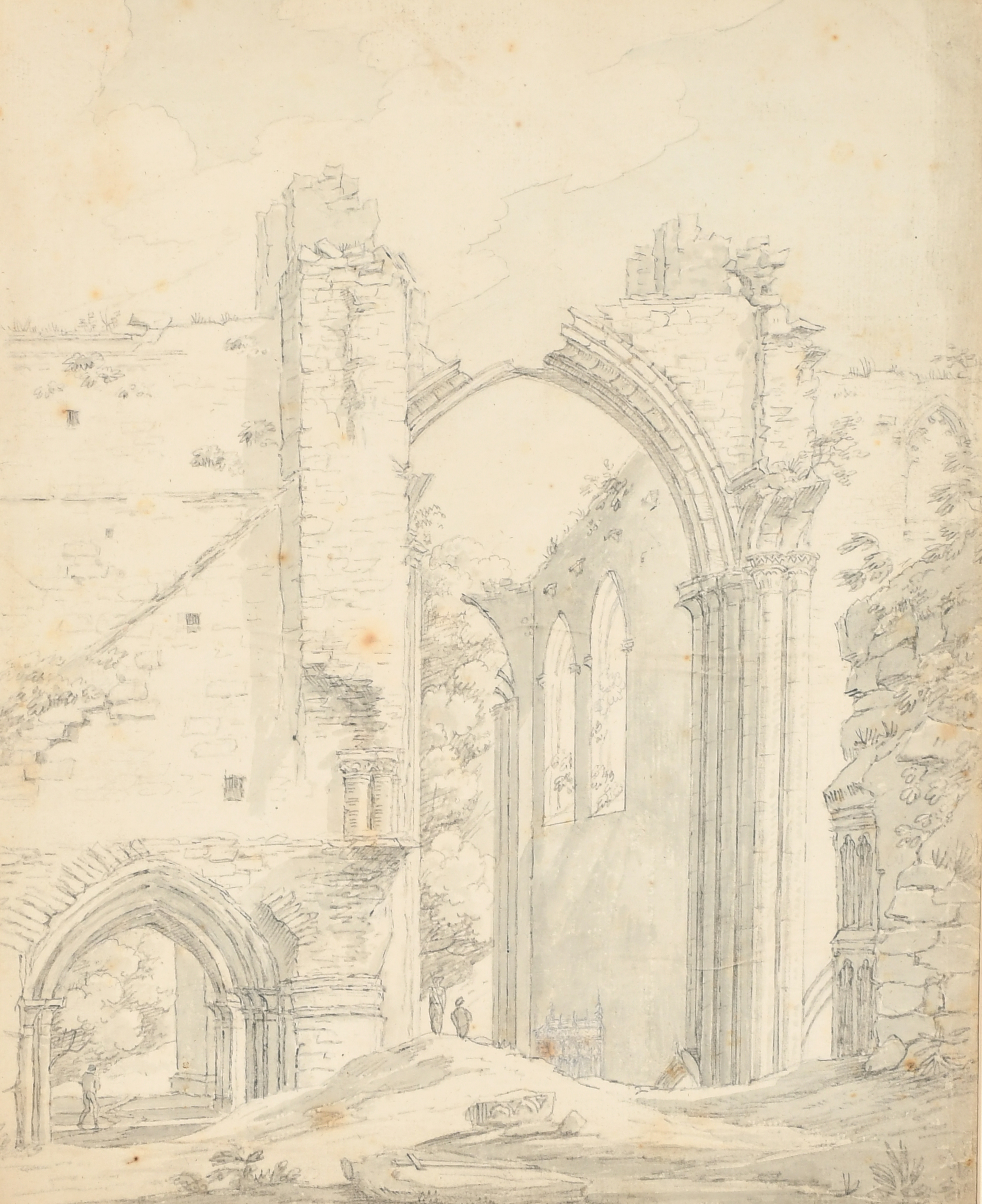 Thomas Sunderland (1744-1828) British. "Furness Abbey", Ink and wash, Inscribed verso, Mounted,