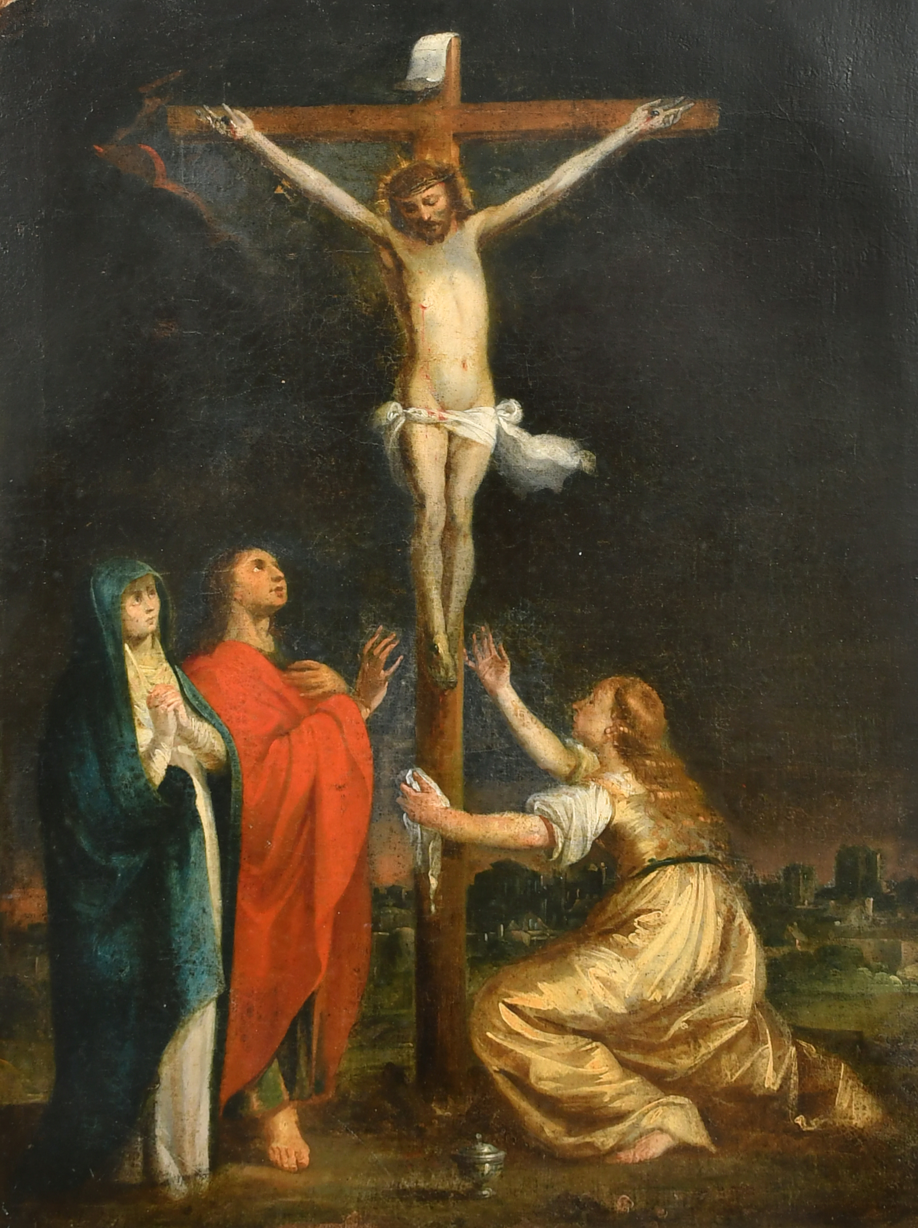 After Peter Paul Rubens (1577-1640) Flemish. The Crucifixion, Oil on canvas, 28.5" x 21.25" (72.3