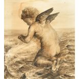 Circle of George Frederic Watts (1817-1904) British. 'Good Luck to your Fishing', Watercolour, 9.75"
