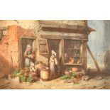 Thomas Darcy (19th Century) British. Figures by a Grocers, Watercolour, Signed and dated '62, 6" x