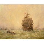William Edward Webb (1862-1903) British. Shipping in Choppy Waters, Oil on canvas, Signed, 16" x 20"