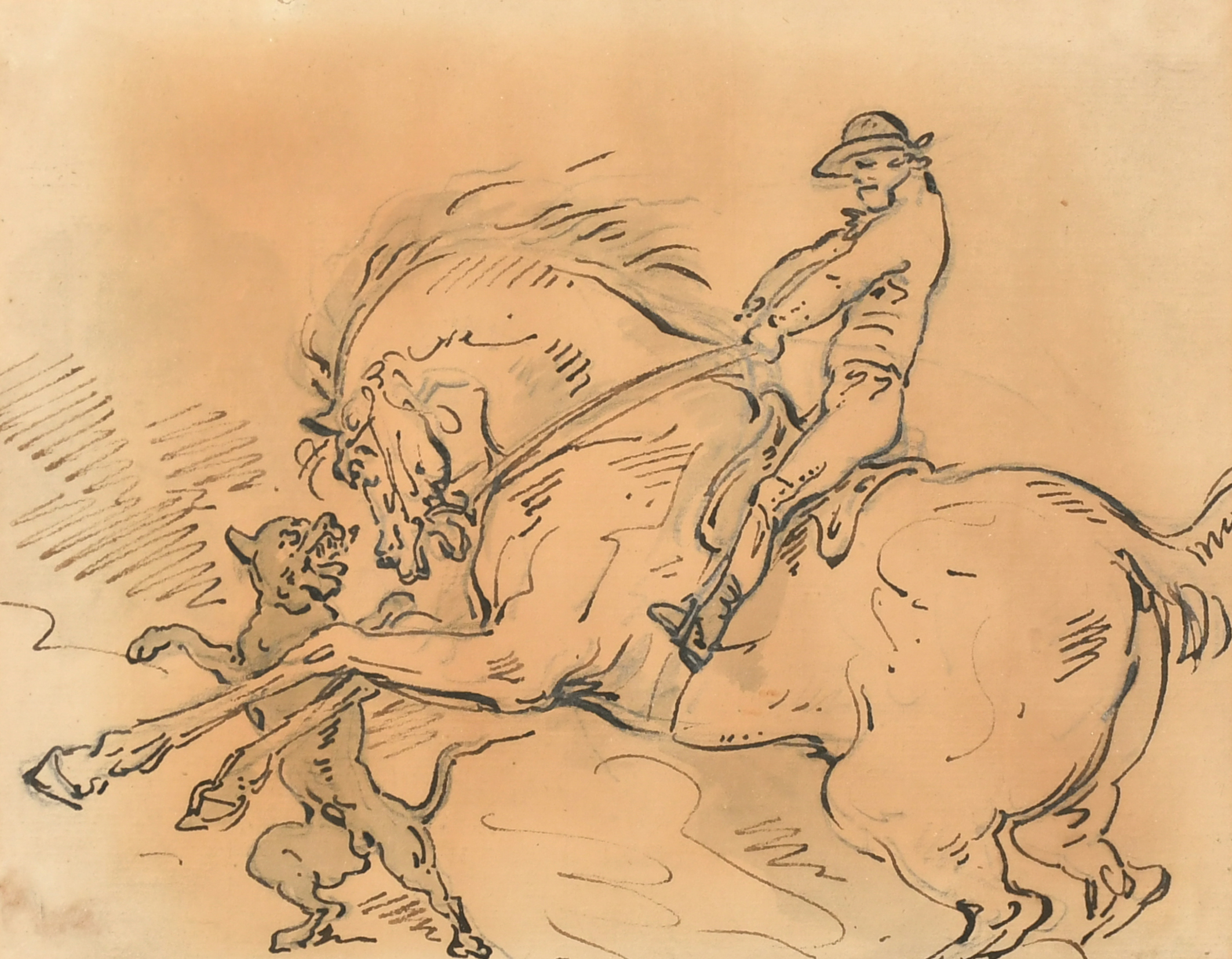 Henry William Bunbury (1750-1811) British. 'Horse Frightened by a Mastiff', circa 1790, Ink and