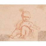 Manner of Salvator Rosa (1615-1673) Italian. A Seated Cherub, Sanguine, Inscribed on a label,