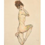 Hugo von Bouvard (1879-1959) Austrian. An Egon Schiele Style Nude, Watercolour and pencil, Signed