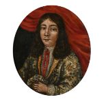 17th Century English School. A Bust Portrait of a Man, believed to be Charles II, Oil on copper,