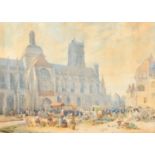 19th Century English School. 'The Market Place, Dieppe, with Church of St. Jacques', Watercolour
