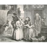 After William Hogarth (1697-1764) British. A Set of Six Plates of "A Harlots Progress", Engraving,