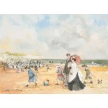 John Strickland Goodall (1908-1996) British. Figures on the Beach, Watercolour, Signed, 10.5" x 14.