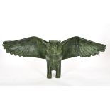 20th Century European School. An Owl with Wings Outstretched, Verdigris Bronze, height 14" x width