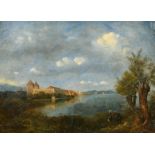 Manner of Johann Conrad Gessner (1764-1826) Swiss. A River Landscape with Figures in the foreground,