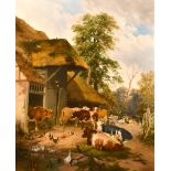 Circle of Thomas Sidney Cooper (1803-1902) British. A Farmyard Scene, Oil on canvas, bears a