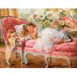 Konstantin Razumov (1974- ) Russian. "The Best of Friends", Oil on canvas, Signed in Cyrillic, and