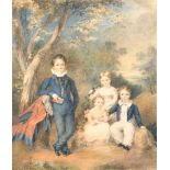 Circle of Thomas Heaphy (1775-1835) British. Four Children in a Landscape, Watercolour, 15.75" x