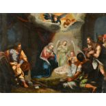 17th Century German School. Adoration of the Shepherds, Oil on copper, Unframed 10.25" x 13.75" (