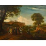 18th Century Italian School. A Classical Landscape with Figures and Camels, Oil on canvas, 20" x 24"