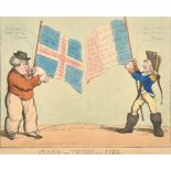 Thomas Rowlandson (1756-1827) British. "Flags of Truth and Lies", Hand coloured etching, Published
