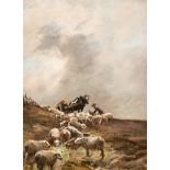 William Bradley Lamond (1857-1924) British. Feeding the Sheep, Oil on canvas, Signed, in original