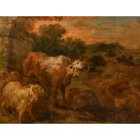 Circle of Paulus Potter (1625-1654) Dutch. Cattle in a Landscape, Oil on panel, 9" x 11" (22.8 x