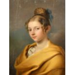 18th Century French School. Bust Portrait of a Young Lady in a Yellow Shawl, Oil on canvas, 24.75" x