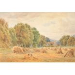 Alfred Powell (1830-1893) British. "A Cornfield, Streatley", Watercolour, Signed, inscribed on