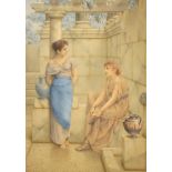 William Anstey Dolland (1858-1929) British. Maidens on a Grecian Terrace, Watercolour, Signed, 20" x