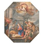 18th Century Italian School. The Adoration of the Magi, Oil on copper, Octagonal 14.5" x 12.25" (