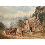 William Vivian Tippett (1833-1910) British. Horses and Cart on a Country Lane, Oil on board, Signed,