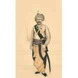 19th Century Indian School. Full length Portrait of a Gentleman, Watercolour and ink, 9" x 5.25" (