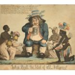 19th Century English School. "John Bull the Idol of all Nations", Hand coloured etching, 10.75" x