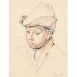 Henry Lamb (1883-1960) Australian/British. Head of a Young Boy in a Hat, Coloured chalks,