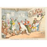 Thomas Rowlandson (1756-1827) British. "The Enraged Son of Mars and Timid Tonsor", Hand coloured