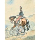 19th-20th Century French School. Cavalrymen, Watercolour, Indistinctly signed and dated 8/03, 15.25"