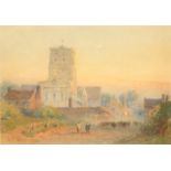 Henry George Hine (1811-1895) British. 'Outside Shoreham Church - Evening', Watercolour, Signed