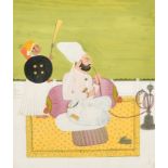 19th Century Persian School. A Gentleman Smoking a Hookah, Mixed media, 10.5" x 8.75" (26.7 x 22.