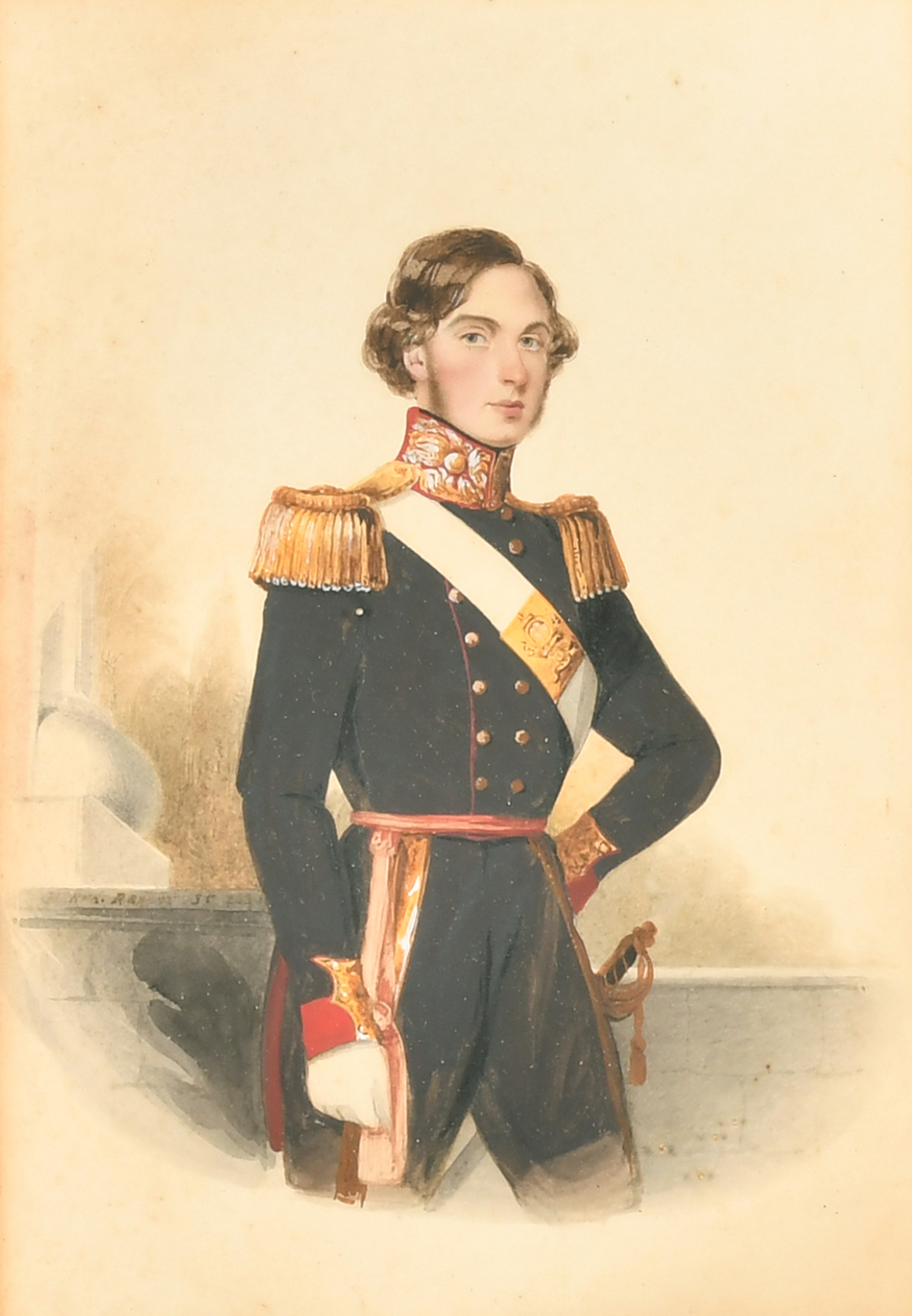 19th Century English School. Portrait of a Military Officer, Watercolour, Indistinctly signed and