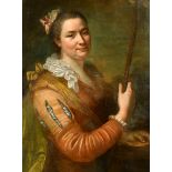 18th Century French School. Bust Portrait of a Lady holding a Staff, Oil on canvas, Indistinctly