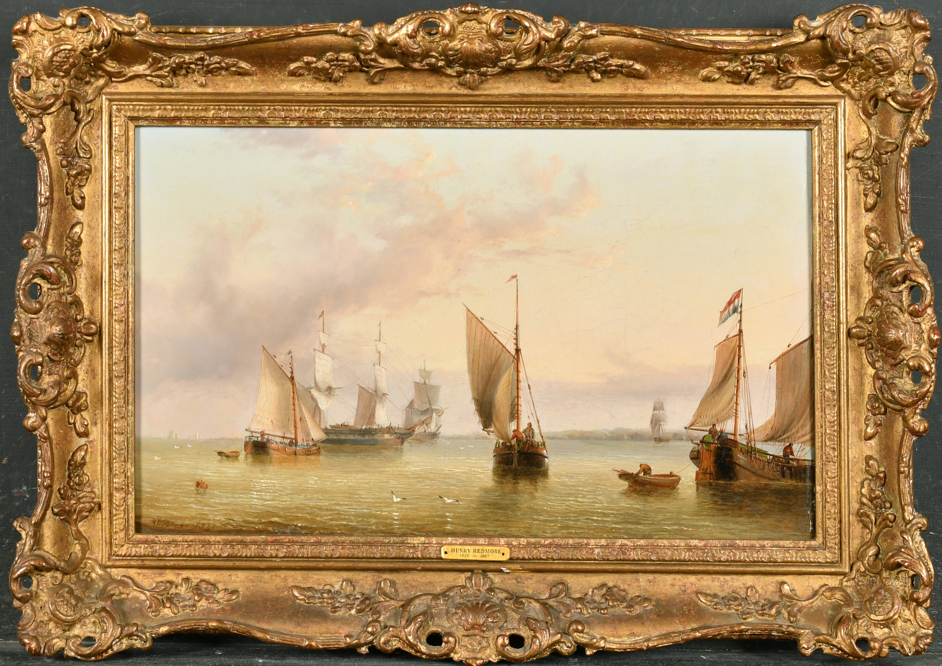 Henry Redmore (1820-1887) British. 'Shipping in a Calm', Oil on canvas, Signed and dated 1868, and - Image 3 of 9