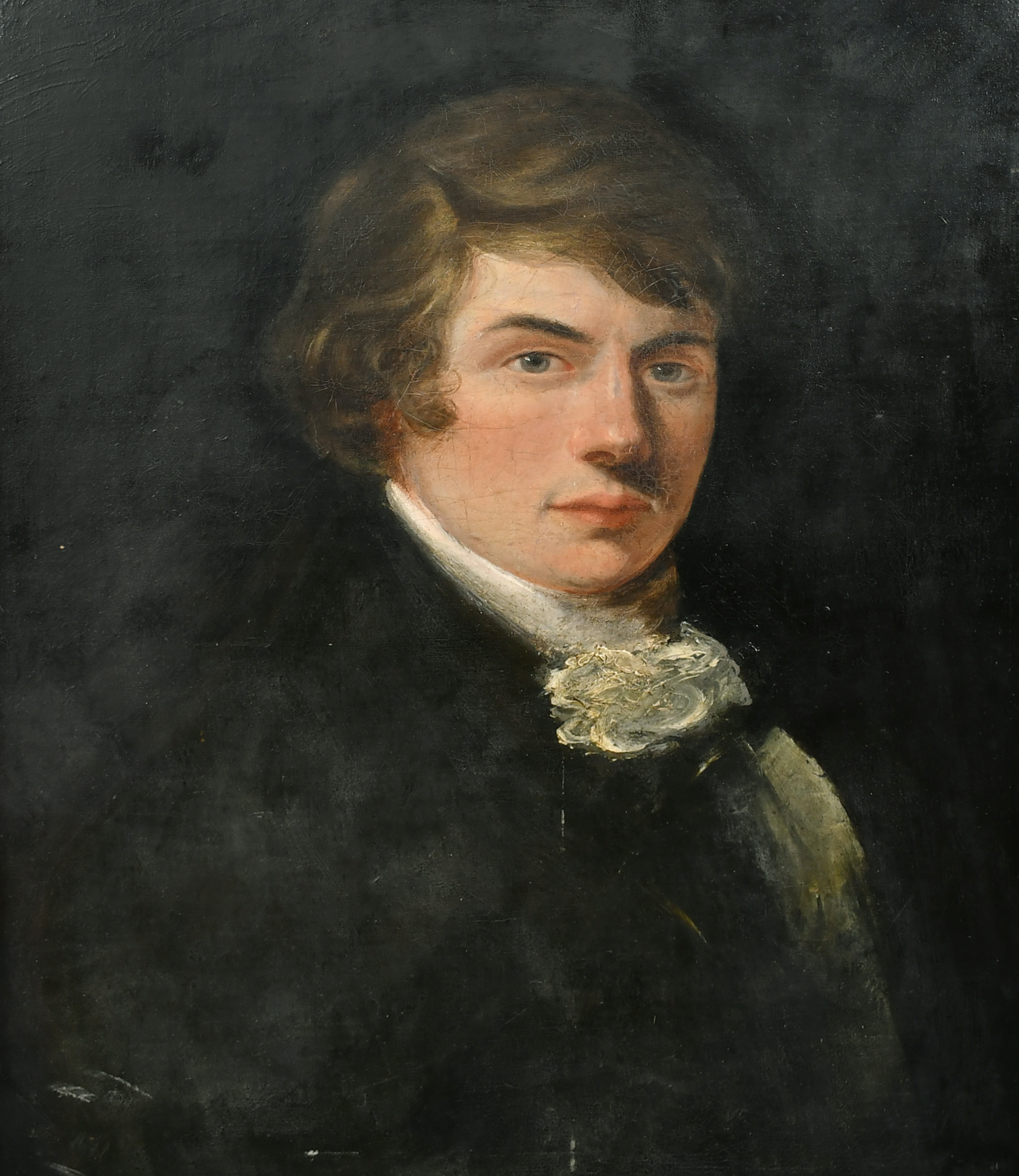 19th Century English School. Bust Portrait of a Man, Oil on canvas, Unframed 24" x 18.25" (61 x 46.