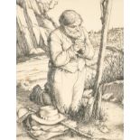 Wilfred Fairclough (1907-1996) British. "Praying Peasant", Etching, Signed and dated 1935 in pencil,