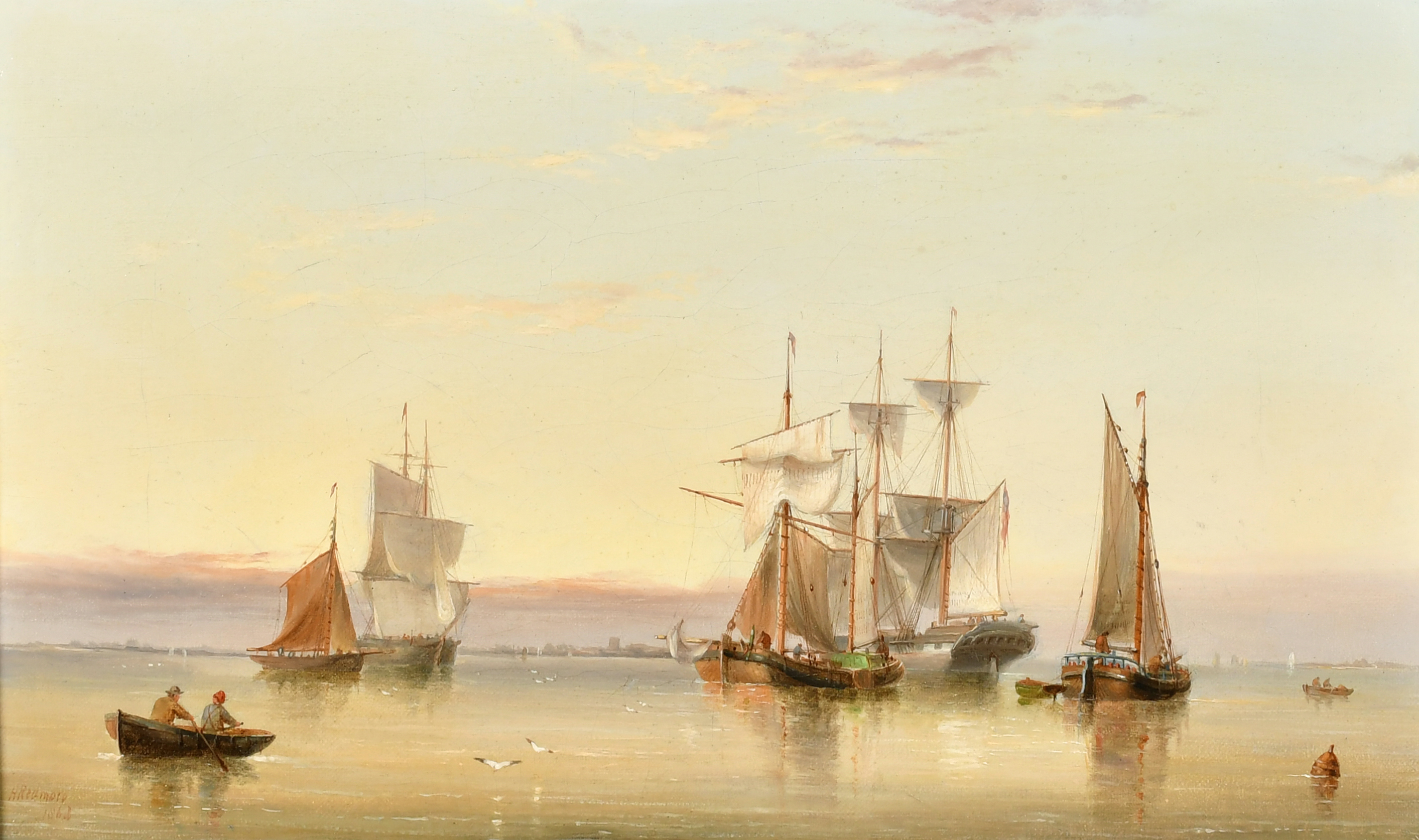 Henry Redmore (1820-1887) British. 'Shipping in a Calm', Oil on canvas, Signed and dated 1868, and - Image 2 of 9