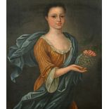 18th Century English School. A Lady Holding a Bunch of Grapes, Oil on canvas, In a carved giltwood