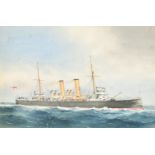 William Mackenzie Thomson (act.1870-1892) British. "HMS Andromache", Watercolour, Signed, and