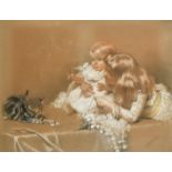 Charles Burton Barber (1845-1894) British. "Playmates", Pastel and chalk, Signed in pencil, and